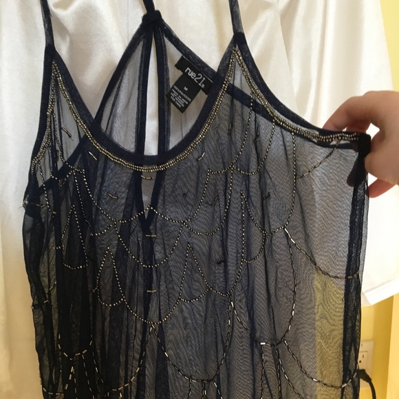 Navy blue beaded tank top - Picture 2 of 4